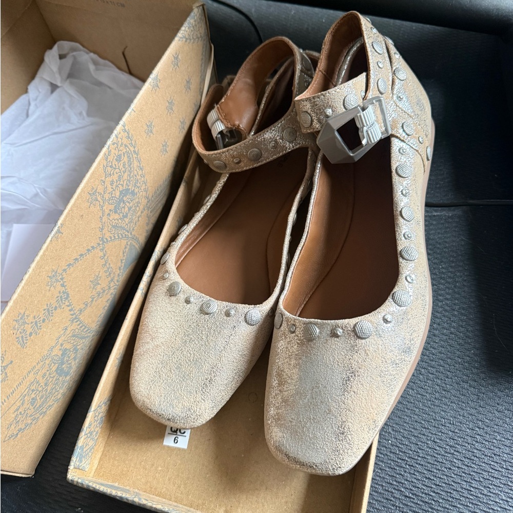 Free People Mystic Mary Jane Flats Metallic Size 8/38 - Picture 6 of 6